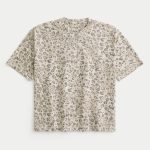 Boxy Heavyweight Crop Crew T-Shirt - tan print