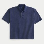 Boxy Crop Washed Polo - washed navy