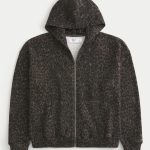 Boxy Zip-Up Hoodie - dark brown print
