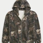 Boxy Zip-Up Hoodie - dark brown camo