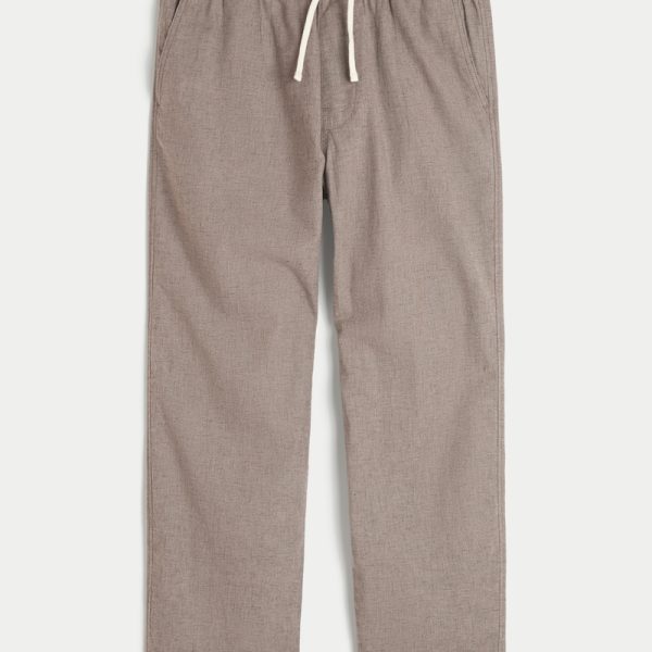 Linen-Blend Loose Pull-On Pants - brown
