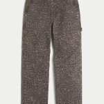 Leopard Print Baggy Painter Jeans - dark brown print