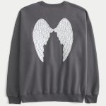 Oversized Angel Wings Graphic Crew Sweatshirt - charcoal grey
