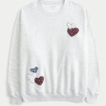 Oversized Angel Wings Graphic Crew Sweatshirt - light heather grey