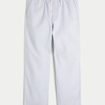 Linen-Blend Loose Pull-On Pants - navy micro stripe