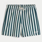 Mid-Thigh Seersucker Volley Swim Trunks - dark green stripe