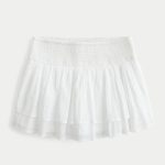 Mid-Rise Smocked Crinkle Voile Mini Skort - white