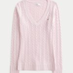 Cable-Knit Icon V-Neck Sweater - light lilac