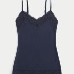 Lace Trim Cami - navy blue