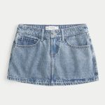 Low-Rise Embroidered Bow Denim Mini Skort - light