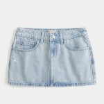 Low-Rise Ripped Dark Wash Denim Mini Skort - light