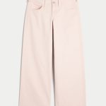 Low-Rise Light Wash Foldover Waist Super Baggy Jeans - light pink