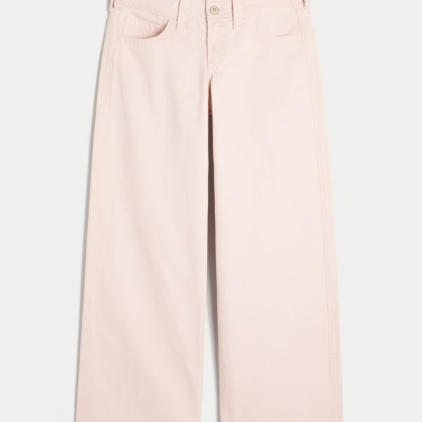 Low-Rise Light Wash Foldover Waist Super Baggy Jeans - light pink