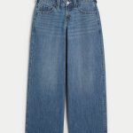 Low-Rise Light Wash Foldover Waist Super Baggy Jeans - medium