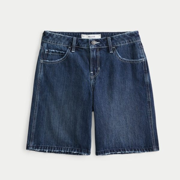 Low-Rise Dark Rinse Wash Baggy Jort - medium