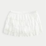 Lace-Chiffon Tiered Mini Skort - cloud white