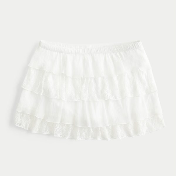 Lace-Chiffon Tiered Mini Skort - cloud white