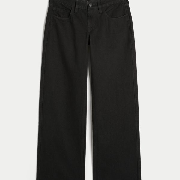 Low-Rise Medium Wash Los Angeles Graphic Baggy Jeans - black