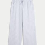 Linen-Blend Baggy Pull-On Pants - light blue stripe