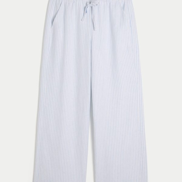 Linen-Blend Pull-On Baggy Pants - light blue stripe