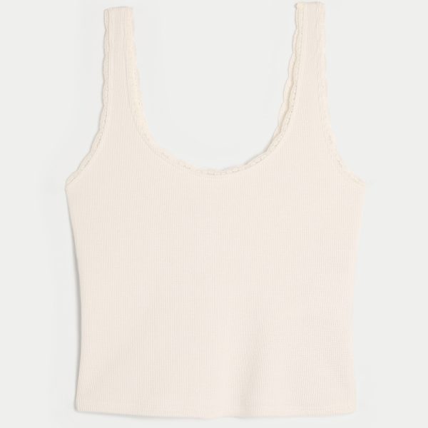 Gilly Hicks Cozy Waffle Lace Trim Tank - cloud white