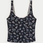 Gilly Hicks Cozy Waffle Lace Trim Tank - navy floral