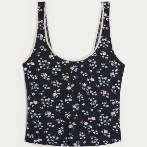 Gilly Hicks Cozy Waffle Lace Trim Tank - navy floral