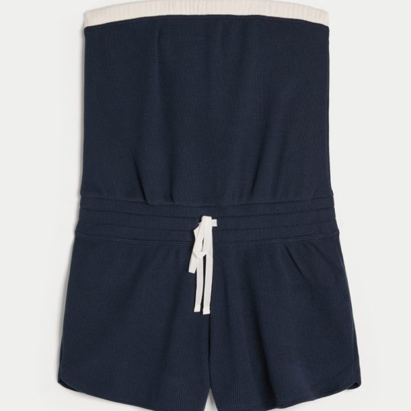 Gilly Hicks Cozy Strapless Waffle Onesie - navy