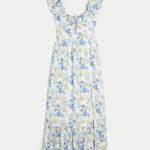 On/Off-the-Shoulder Maxi Dress - blue floral