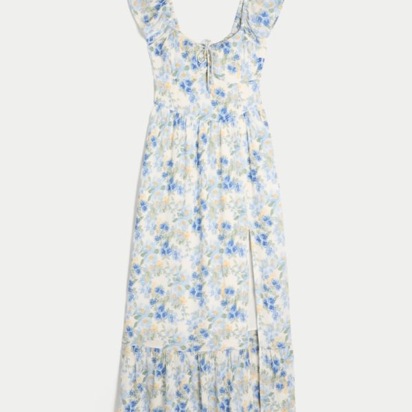 On/Off-the-Shoulder Maxi Dress - blue floral