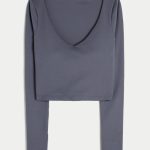 Gilly Hicks Active Recharge Long-Sleeve Plunge Top - grey blue