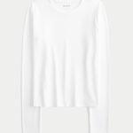 Seamless Fabric Long-Sleeve Crew Top - white