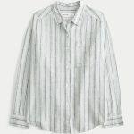 Oversized Linen-Blend Shirt - eucalyptus green stripe