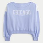 Easy Off-the-Shoulder Chicago Graphic Sweatshirt - periwinkle