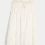 Strapless Embroidered Babydoll Dress - cloud white