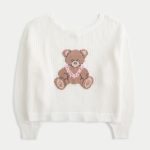 Easy Stitchy Graphic Slouchy Crew Sweater - white