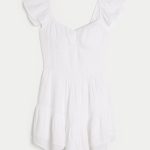 Cinch-Bust Mini Skort Dress - white
