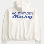 Boxy Honda Racing Graphic Zip-Up Hoodie - cream