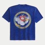 Boxy Heavyweight Big Cat Graphic Tee - washed dark blue