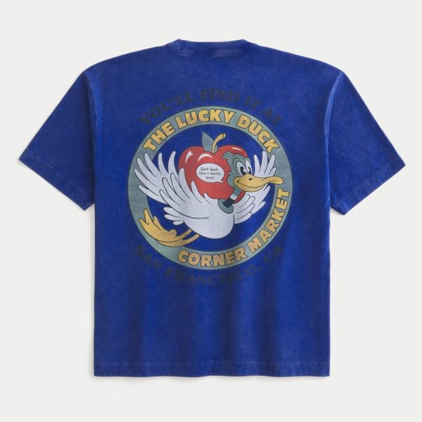 Boxy Heavyweight Blue Star Diner Graphic Tee - washed dark blue