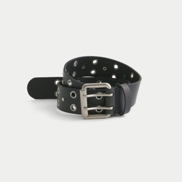 Star-Studded Leather Belt - black