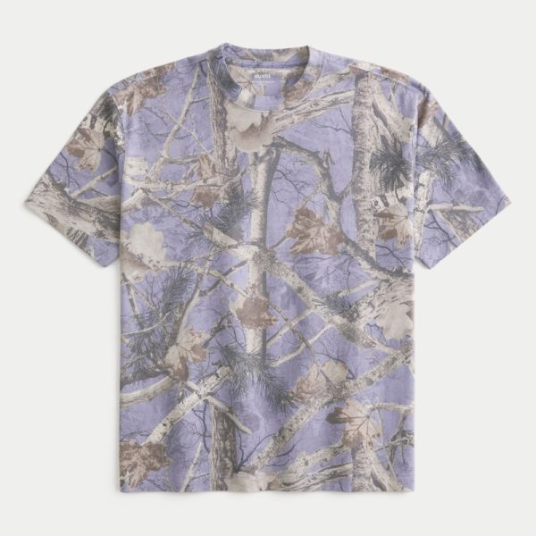 Boxy Heavyweight Washed Crew T-Shirt - light purple camo
