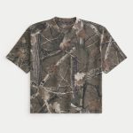 Boxy Heavyweight Crop Crew T-Shirt - brown camo
