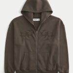 Boxy Zip-Up Hoodie - dark brown