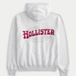 Waffle-Lined Logo Graphic Zip-Up Hoodie - light heather gray