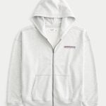 Boxy Logo Zip-Up Hoodie - light heather gray