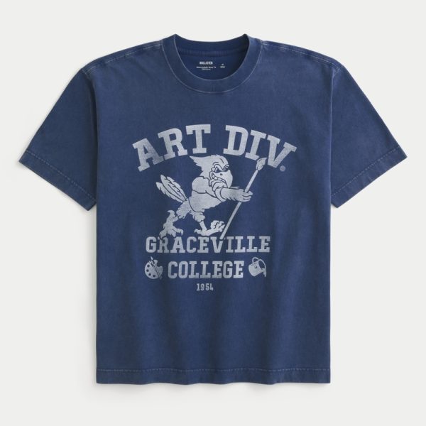 Boxy Heavyweight Fairview Basketball Graphic Tee - faded navy