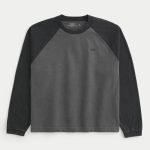 Boxy Crop Long-Sleeve Icon Crew T-Shirt - black and charcoal gray