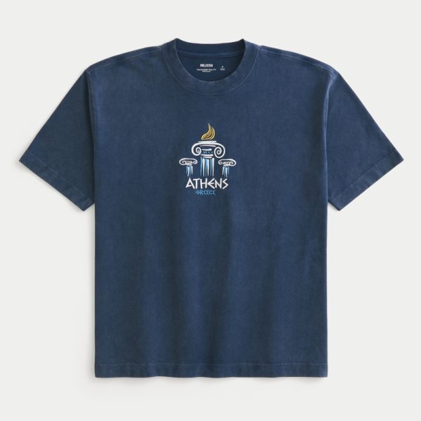 Boxy Heavyweight Costa Rica Graphic Tee - washed navy