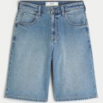 Below-the-Knee Dark Wash Super Baggy Denim Shorts - medium tint